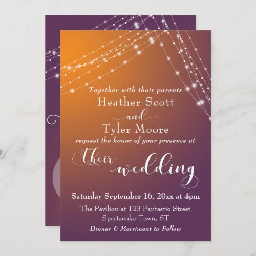 Orange Plum Ombre  Light Strings Wedding Invitation