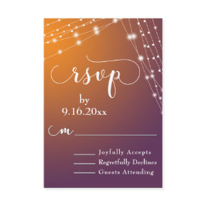 Orange Plum Ombre & Light Strings Wedding RSVP 2 Card