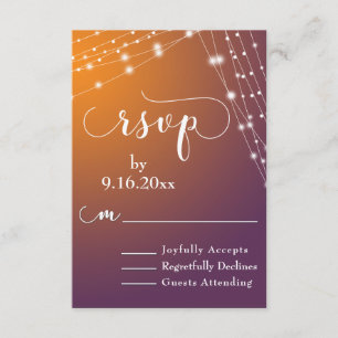 Orange Plum Ombre & Light Strings Wedding RSVP 2 Card