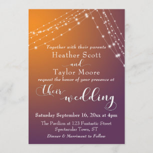 Orange Plum Ombre & Lights Brides Wedding Invitation