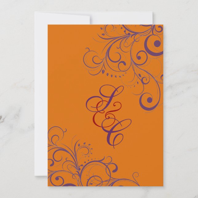 Orange + Plum Ornamental Flourish Invitation (Front)