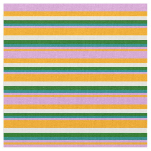 Orange, Plum, Teal, Dark Green, and White Stripes Fabric