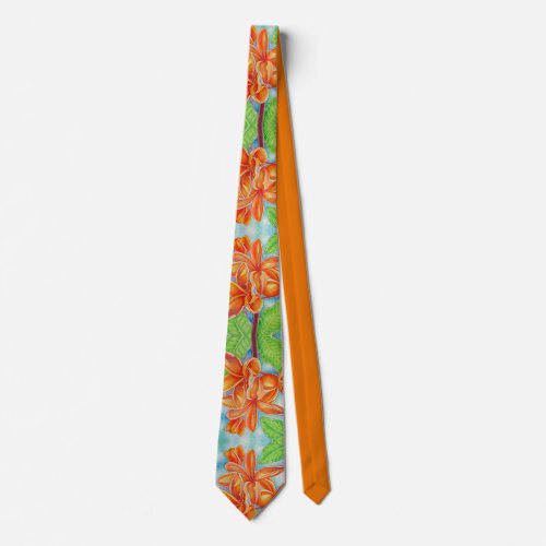 Orange Plumeria Neck Tie
