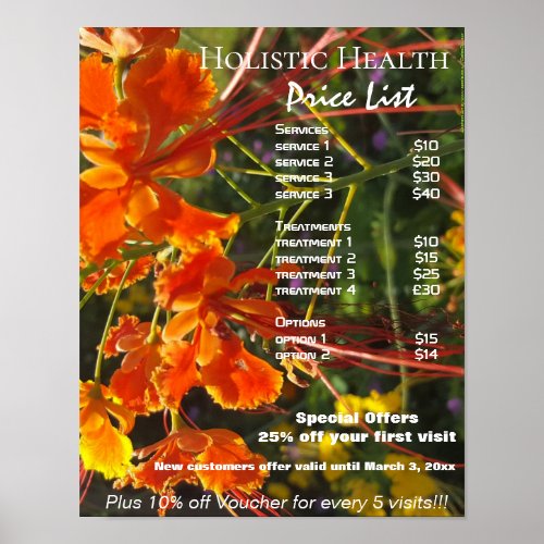 Orange poinciana holistic health price list poster