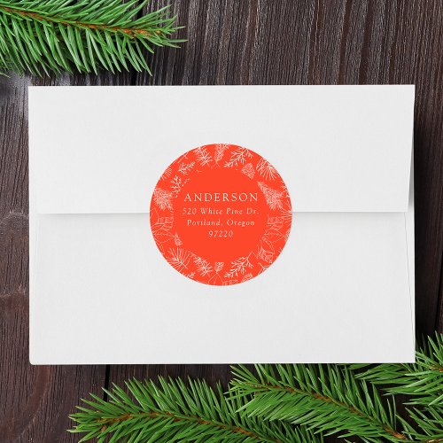 Orange Poinsettias and Pinecones Return Address Classic Round Sticker