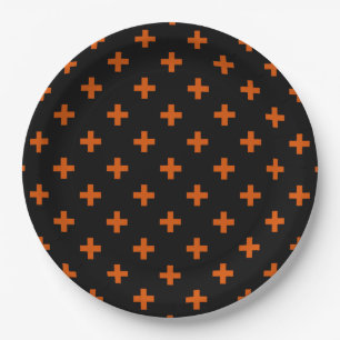 Orange polka crosses on black paper plates
