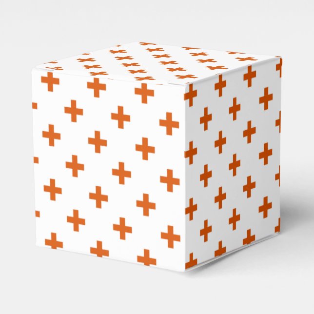 Orange polka crosses on white favor boxes (Front Side)