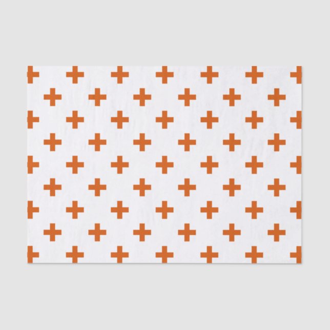 Orange polka crosses on white tissue paper (Front)