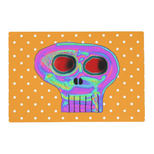 Orange Polka Dot and Sugar Skull Placemat