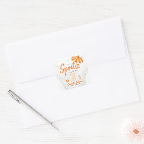 Orange Polka Dot Baby Spritz Baby Shower Square Sticker