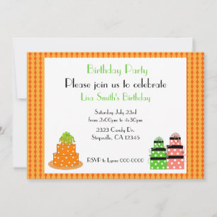 Orange Polka Dot Birthday Cake Party Invitation