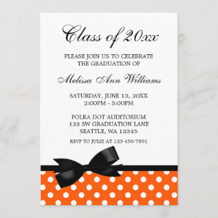 Orange Polka Dot Black Bow Graduation Announcement