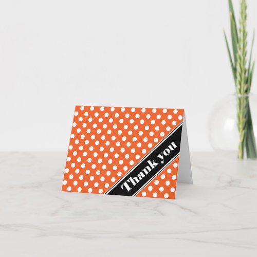 Orange Polka Dot Black Stripe Thank You Cards