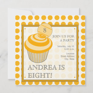 Orange Polka Dot Cupcake Birthday Party Invitation