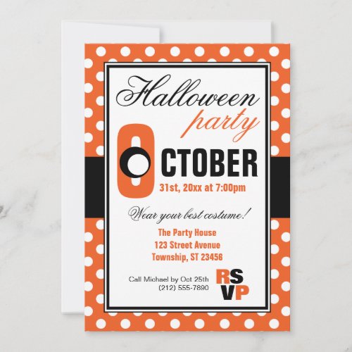 Orange Polka Dot Halloween Party Invitations
