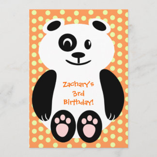 Orange Polka Dot Panda Birthday Invitations