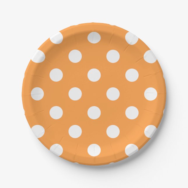 Orange Polka Dot Pattern Paper Plates (Front)