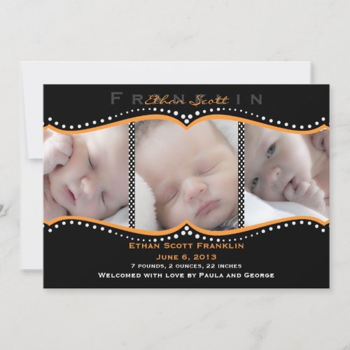 Orange Polka Dot Photo Birth Announcement