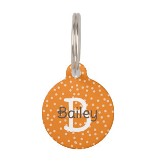 Orange Polka Dots Monogram Name Address Pet ID Tag