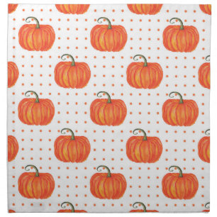 ORANGE POLKA DOTS & ORANGE FALL PUMPKINS CLOTH NAPKIN