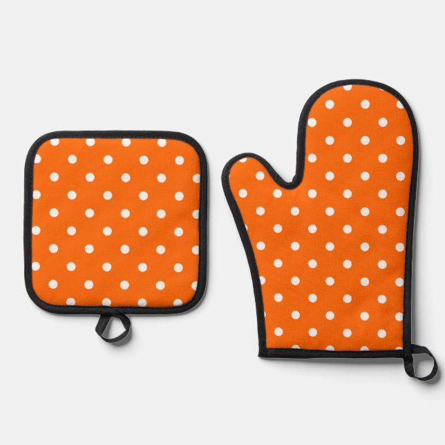 Orange Polka Dots Oven Mitt & Pot Holder Set (Front)