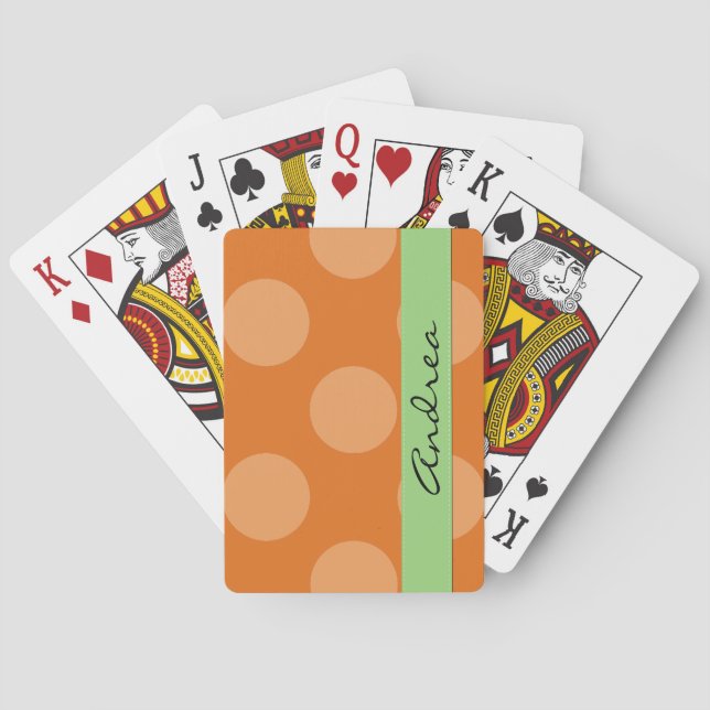 Orange Polka Dots, Polka Dot Pattern, Your Name Poker Cards (Back)