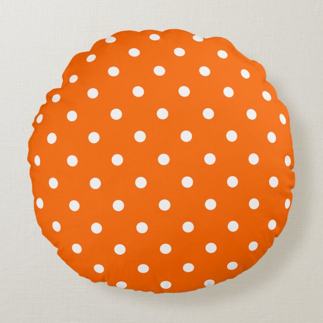 Orange Polka Dots Round Pillow (Front)