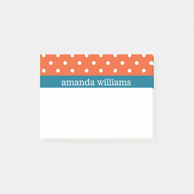 Orange Polka Dots with Blue Stripe Post-it Notes (Front)