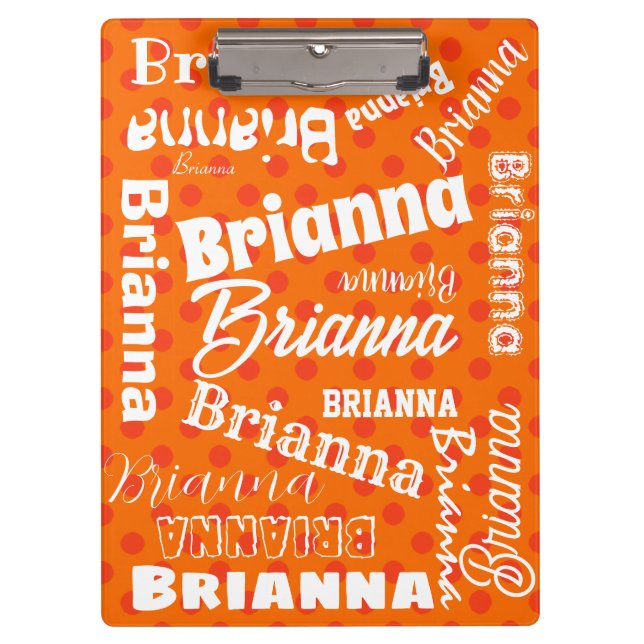 Orange Polka Dotted, Personalized Name, Word Art Clipboard (Front)