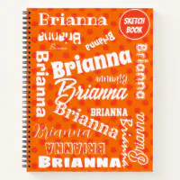 Orange Polka Dotted, Personalized Name, Word Art Notebook