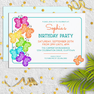 Orange Polkadot Butterfly Birthday Invitation