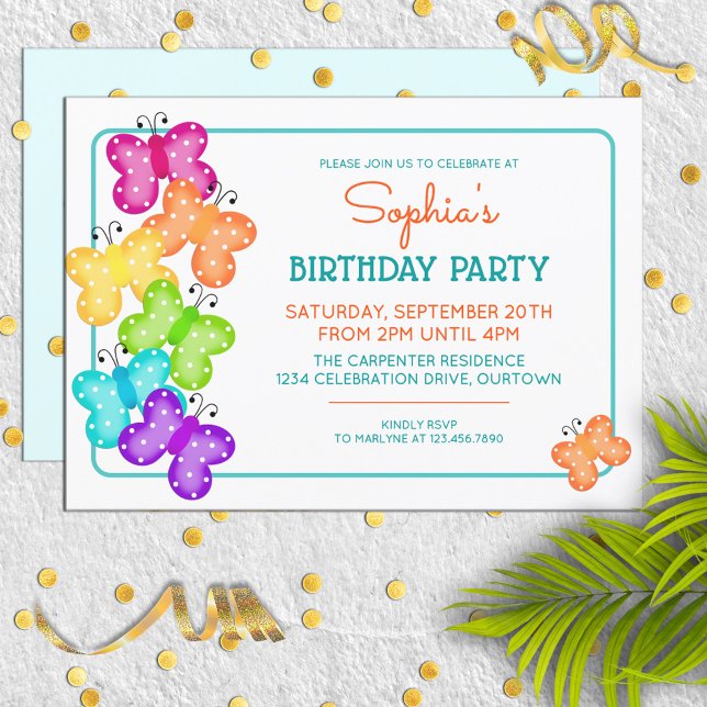 Orange Polkadot Butterfly Birthday Invitation (Creator Uploaded)