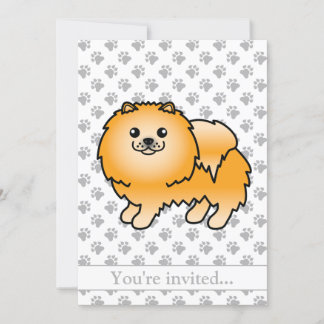 Orange Pomeranian Cute Cartoon Dog Birthday Party Invitation