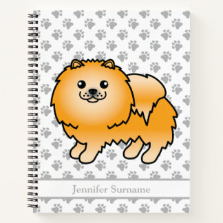 Orange Pomeranian Cute Cartoon Dog &amp; Custom Text Notebook