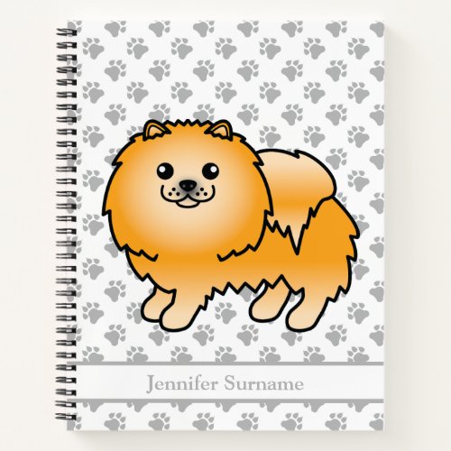 Orange Pomeranian Cute Cartoon Dog  Custom Text Notebook