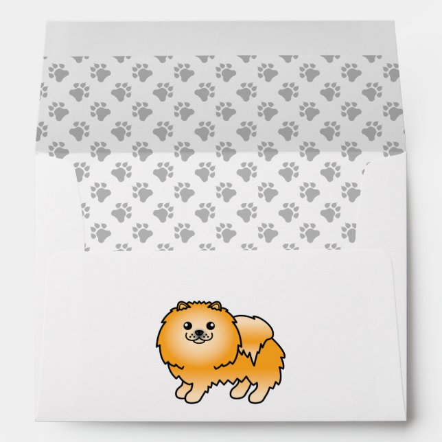 Orange Pomeranian Cute Cartoon Dog Envelope (Back (Bottom))