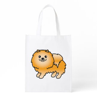 Orange Pomeranian Cute Cartoon Dog Grocery Bag