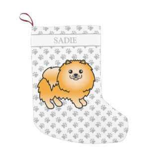 Orange Pomeranian Cute Cartoon Dog &amp; Name Small Christmas Stocking