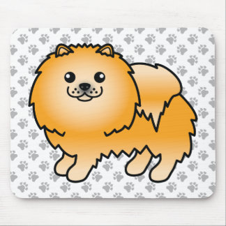Orange Pomeranian Cute Cartoon Dog &amp; Paws Mouse Pad