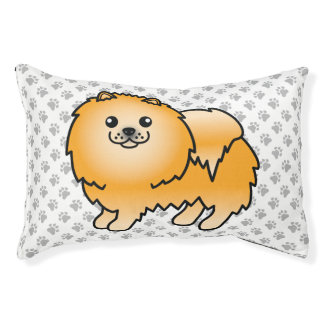 Orange Pomeranian Cute Cartoon Dog &amp; Paws Pet Bed