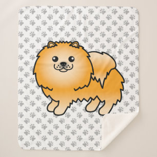Orange Pomeranian Cute Cartoon Dog & Paws Sherpa Blanket