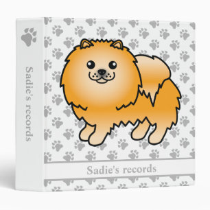 Orange Pomeranian Cute Cartoon Dog & Text 3 Ring Binder