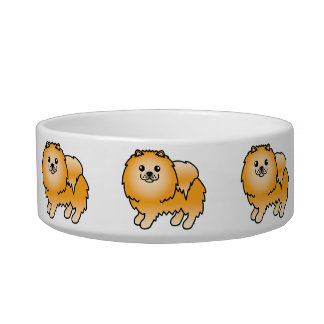 Orange Pomeranian Cute Cartoon Dogs Bowl