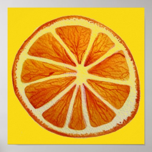 Orange pop art citrus fruit watercolor art poster