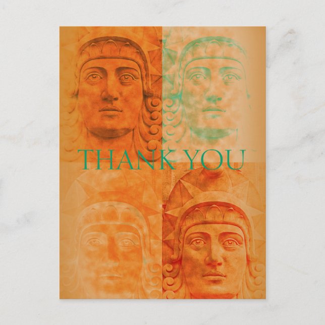 Orange Pop Art Deco Stone Head Sculpture Postcard (Front)