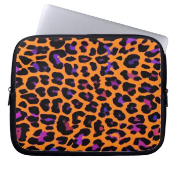 Orange Pop Leopard Print Laptop Sleeve by OrganicSaturation at Zazzle
