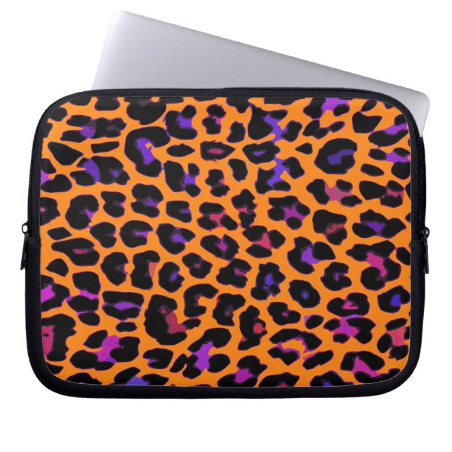 Orange Pop Leopard Print Laptop Sleeve (Front)
