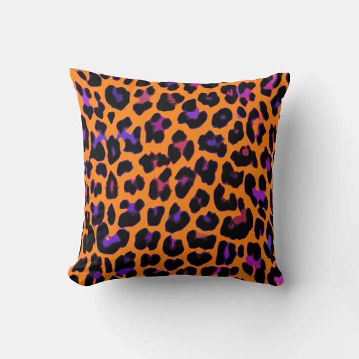 Orange Pop Leopard Print Pillows | Zazzle