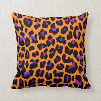 Orange Pop Leopard Print Pillows by OrganicSaturation at Zazzle