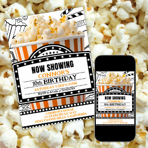 Orange Popcorn Movie Night Party Invitation